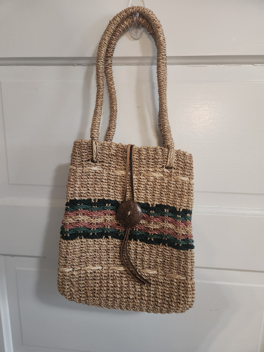 Woven Straw Shoulder Bag with Multicolor Stripe